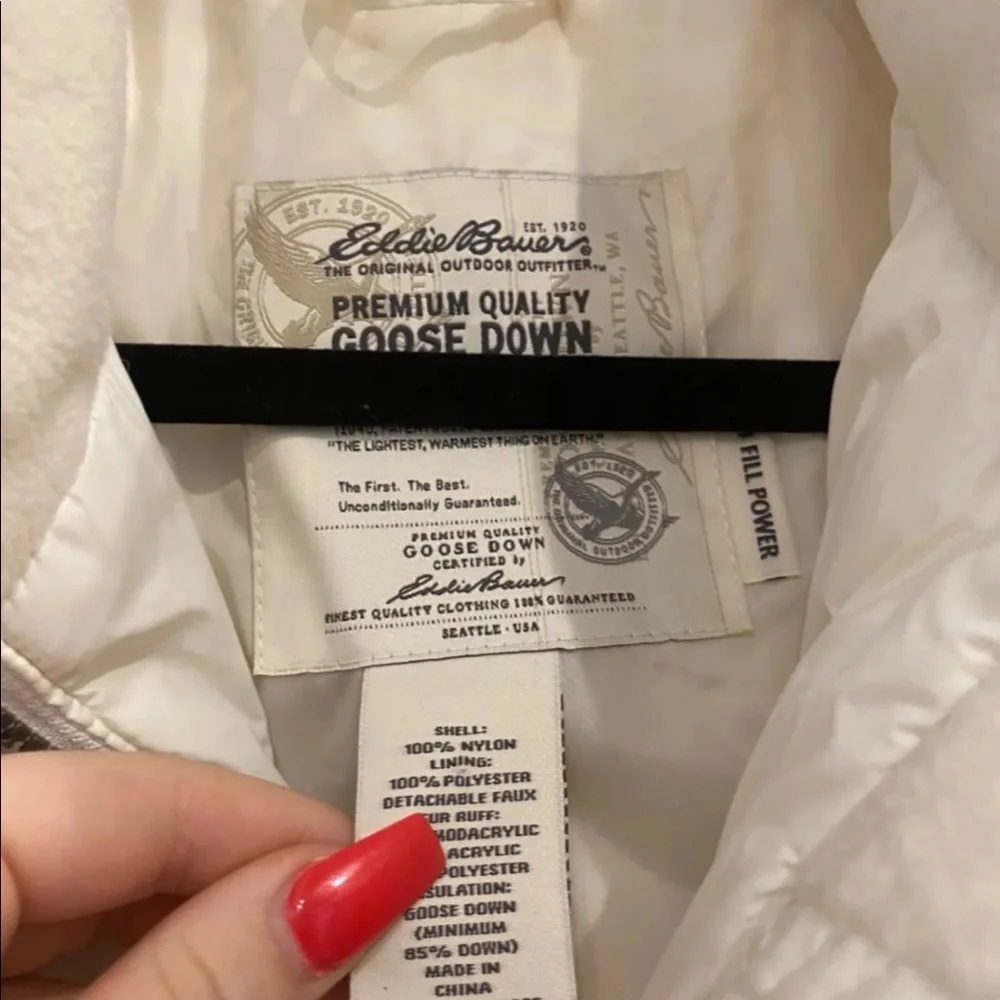 Eddie Bauer Ivory Quilted Belted Puffer Coat